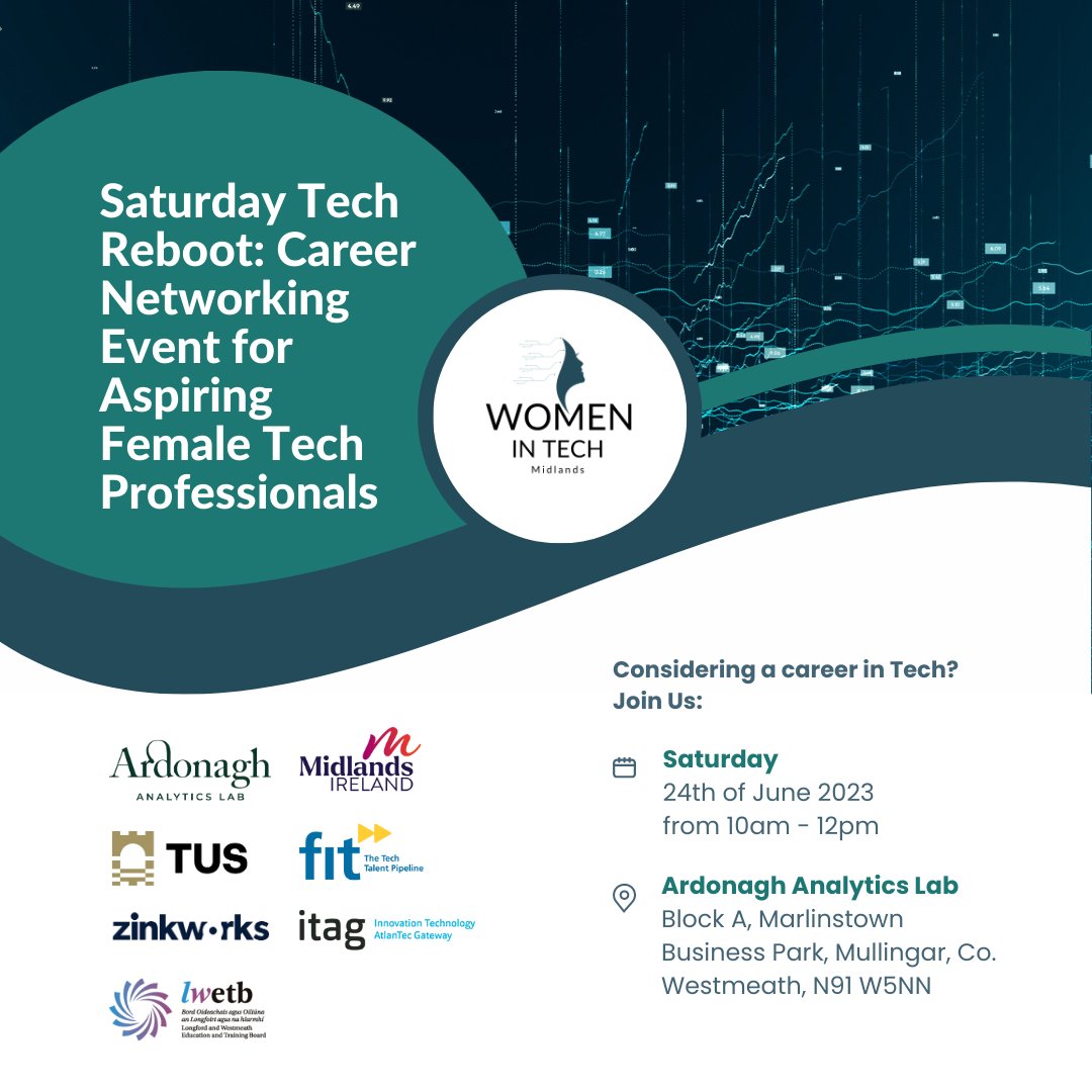 Women in Tech, or interested in learning about careers and training can attend a Networking Morning from Midlands Women in Tech at @Ardonagh Analytics Lab, Mullingar next Saturday. Meet people from tech & education across the region #MidlandsICT midlandsireland.ie/midlands-women…