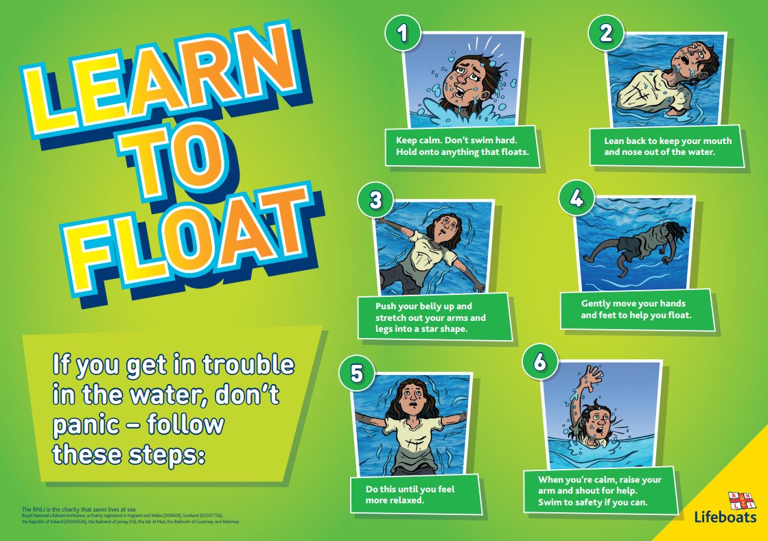 Rivers, Lakes and Ponds are not safe places to swim, but if you were to accidentally fall in would you know what to do? Learn to #Float it could save your life! For More water safety information and Free Education Packs please  visit the @RNLI  Website rnli.org/safety/float