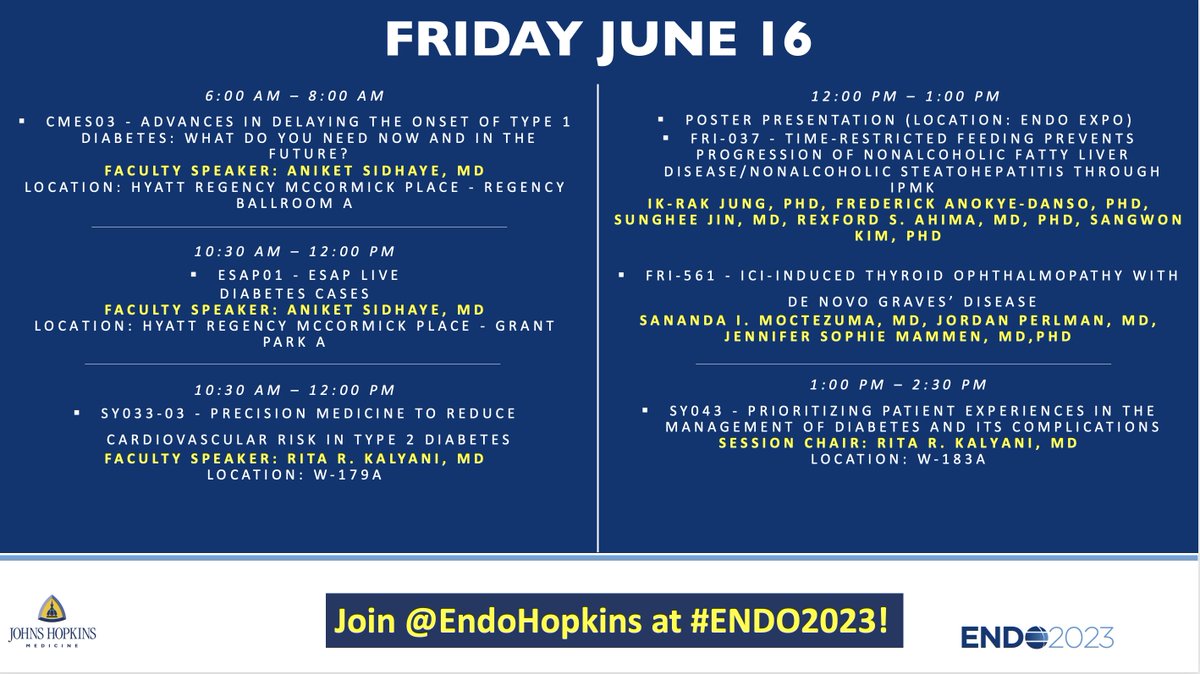 Division of Endocrinology (@endohopkins) on Twitter photo 🗓️Day 2 of #ENDO2023! Come join <a href="/EndoHopkins/">Division of Endocrinology</a> at these session to hear from <a href="/MdSidhaye/">Aniket Sidhaye, MD</a>, Dr. Rita Kalyani, Dr. Ik-Rak Jung, Dr. Sani Moctezuma! <a href="/TheEndoSociety/">Endocrine Society</a> #EndoTwitter 🗓️Day 2 of #ENDO2023! Come join <a href="/EndoHopkins/">Division of Endocrinology</a> at these session to hear from <a href="/MdSidhaye/">Aniket Sidhaye, MD</a>, Dr. Rita Kalyani, Dr. Ik-Rak Jung, Dr. Sani Moctezuma! <a href="/TheEndoSociety/">Endocrine Society</a> #EndoTwitter
