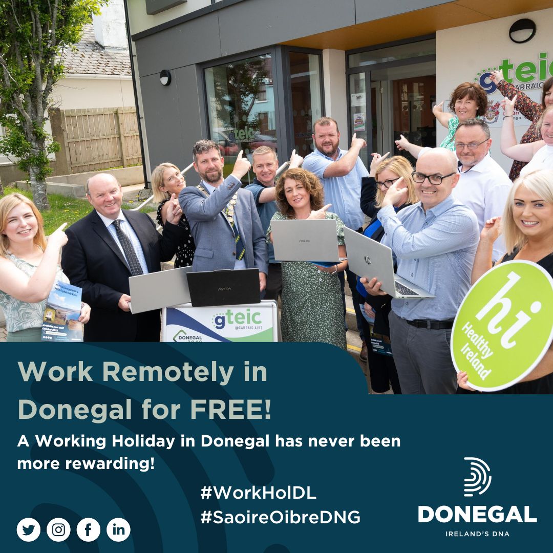 The 2023 #WorkHolDL was launched this week in <a href="/AirtGteic/">Gteic @Carraig Àirt</a>  in collaboration with Donegal's network of world class digital hubs &amp; <a href="/HealthyDonegal/">Healthy Donegal</a>!

Its never been more rewarding to have a Working Holiday in Donegal! 👏 💚 💛

➡️lnkd.in/edu2j7jk

#WorkHolDL #SaoireOibreDNG