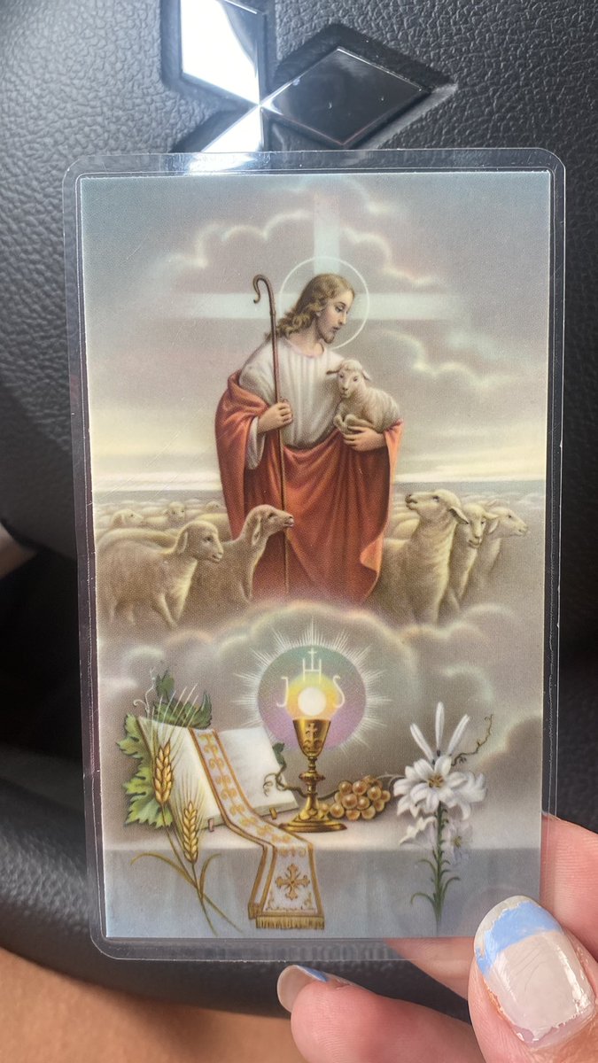 i put my fav rosary in my car 😊 and i have this copy of the nicene creed with a picture of Jesus but i’m not sure where to put it