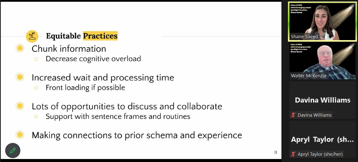 Yesterday @saeed_shane shared her expertise in implementation of the science of learning in her district! See the recording here: ascdcommunity.ascd.org/discussion/404…  #ASCDEmergingLeaders #ASCDProfessionalInterestCommunities #ASCDStudentChapters