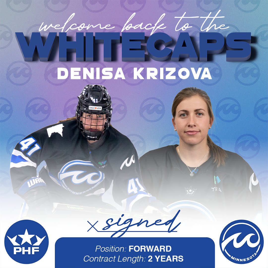 She was a star for Team Czechia at Women's Worlds and now she's returning to Minnesota for a while longer. Forward Denisa Křížová has re-signed with the Caps on a two-year deal.

@denisakrizova41 | #RollCaps

✍️: whitecaps.premierhockeyfederation.com/news/czechia-s…