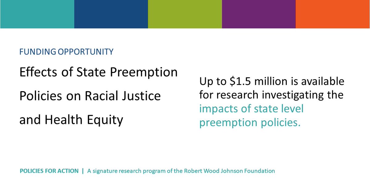 📣 Call for Applications 📣
ℹ️ Details: Policies for Action will fund research investigating how state level preemption policies affect racial justice &amp; health equity.
 📥 Apply: bit.ly/3Pf5vuV
📅Deadline: August 10, 2023
🙋Questions: policies4Action@urban.org