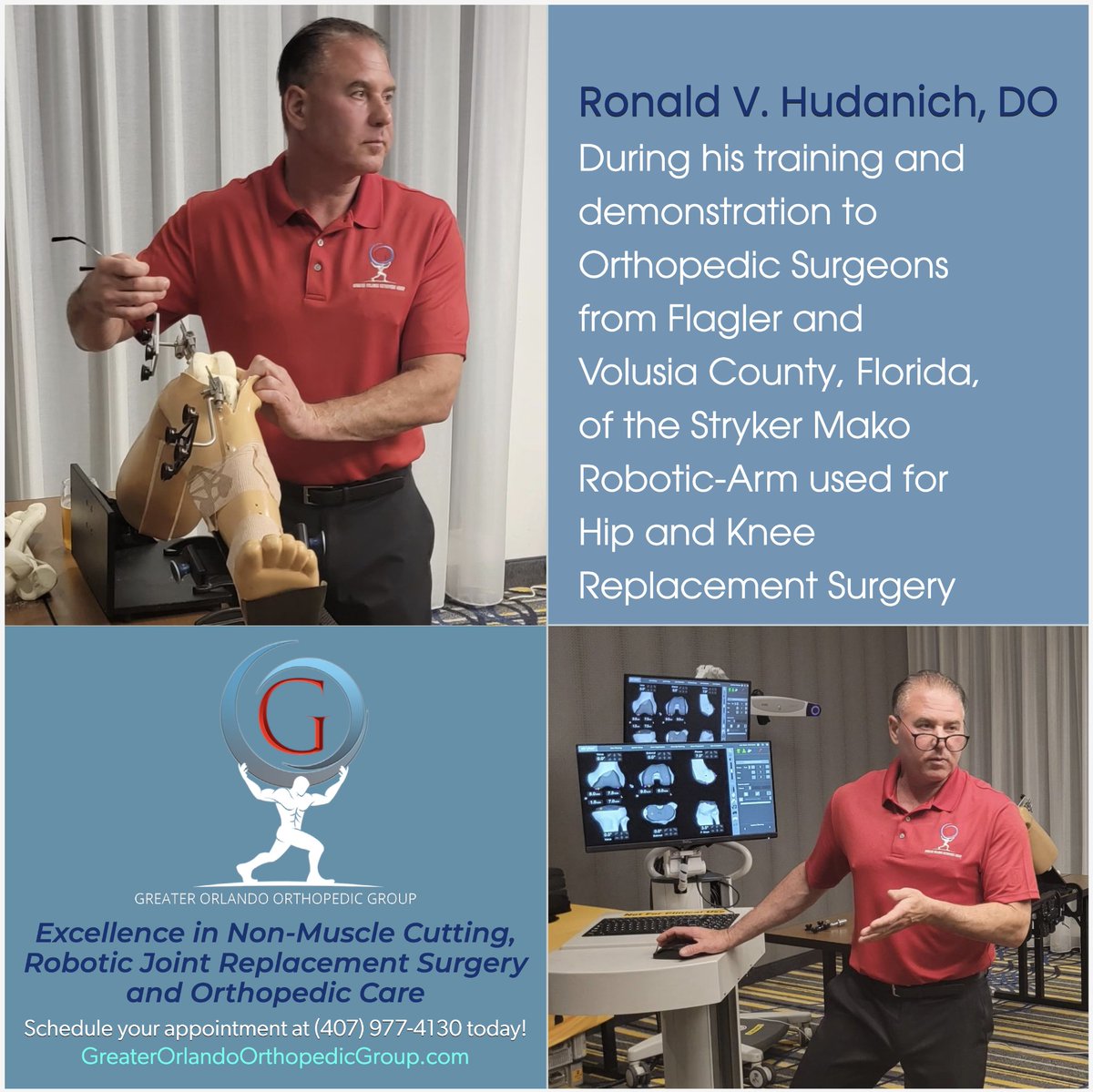 Yesterday, Dr. Ronald Hudanich trained fellow orthopedic surgeons and demonstrated the Stryker Mako robotic-arm used for robotic hip and knee replacement surgery. We thank all of the orthopedic surgeons from Flagler and Volusia County, Florida, for taking the time to attend.