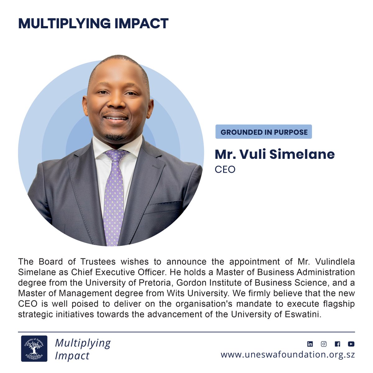 Welcome aboard!

We are certain that you will flourish in your new capacity, and proceed to make a meaningful contribution to the Foundation.

#uneswafoundation #multiplyingimpact #executives #board #leadership #partnershipsforthegoals #TiniTwitter