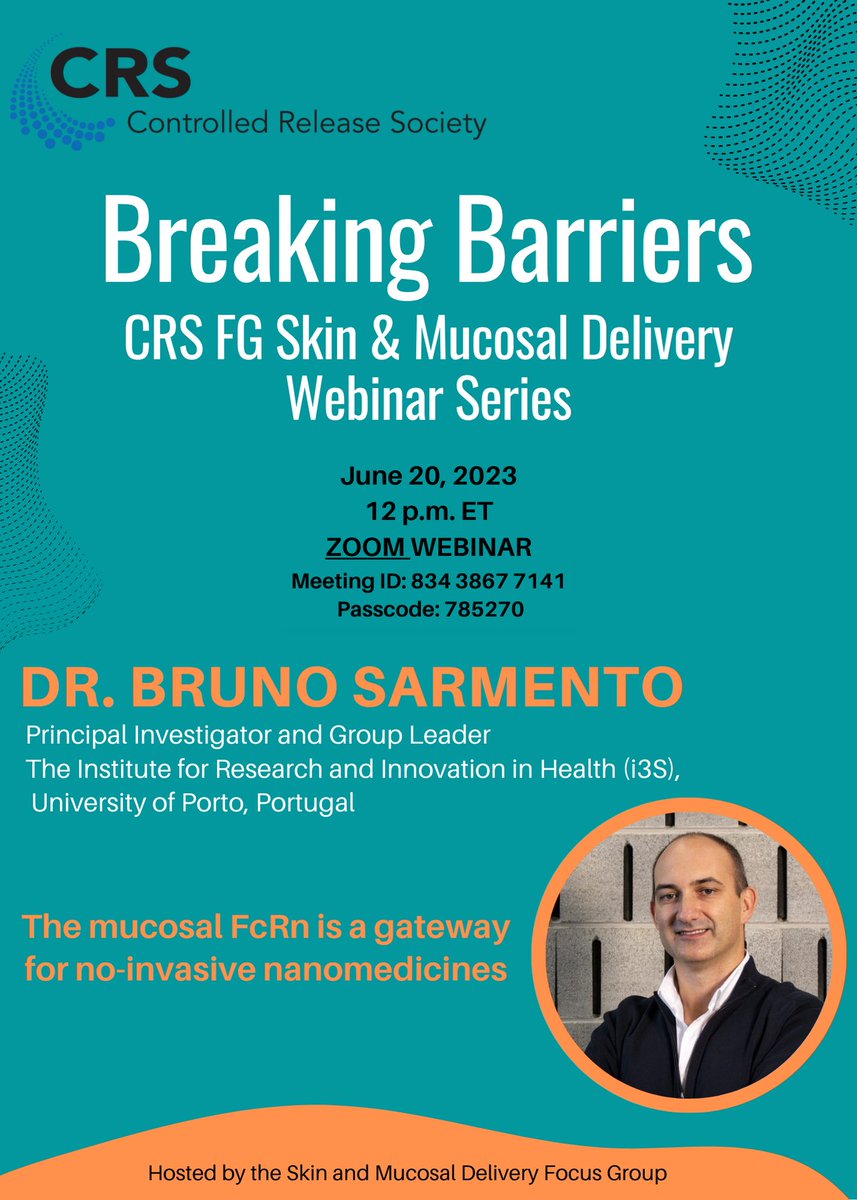We are thrilled to present our next webinar featuring Dr. @brunocsarmento Hosts: @MatooriSimon and Jill Steinbach-Rankins Join us on June 20 at 12 PM ET via Zoom. Click to join 👇 lnkd.in/ep6FuUh4 Meeting ID: 834 3867 7141 Passcode: 785270