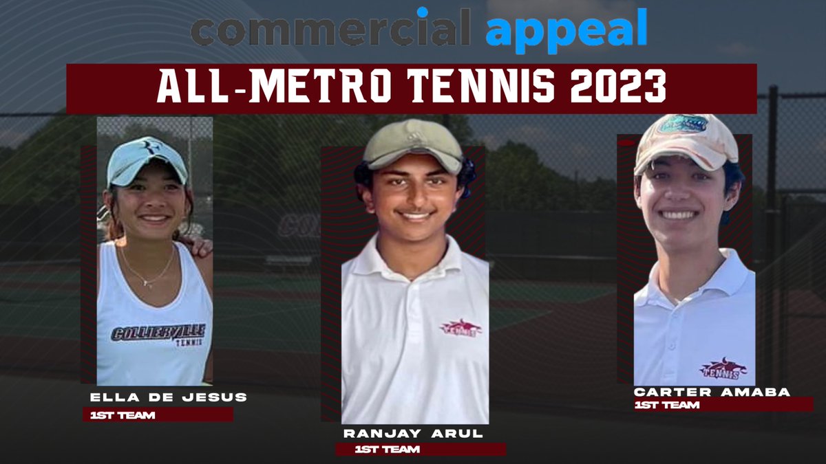 🎾  Congratulations to senior tennis standouts Ella De Jesus, Ranjay Arul, and Carter Amaba!   They've been selected to the Commercial Appeal's All Metro team.  #GoDragonsGo