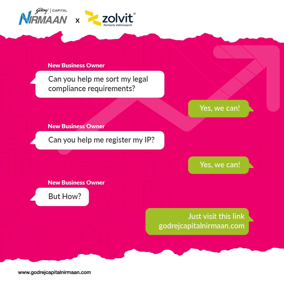 Nirmaan_GC's tweet image. Say goodbye to the hassles of taxes, compliances, and protecting your intellectual property. With GC Nirmaan&apos;s success partner, Zolvit (@Letsvakilsearch), all your legal needs are covered. 

#GodrejCapitalNirmaan #GrowWithNirmaan #MSMESolutions #BusinessGrowth #Partnerships
