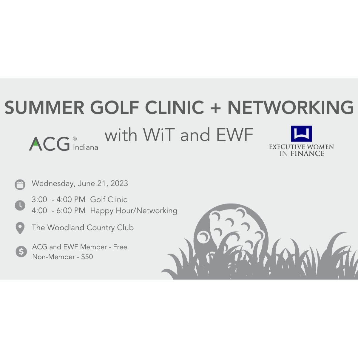 We are looking forward to seeing everyone on June 21 at The Woodland Country Club for our Summer Golf Clinic & Network Event  with WiT and EWF. If you love golf and networking, then this event is for you! #networking #ladieswhogolf #fore #ACGIndiana #EWFIndiana