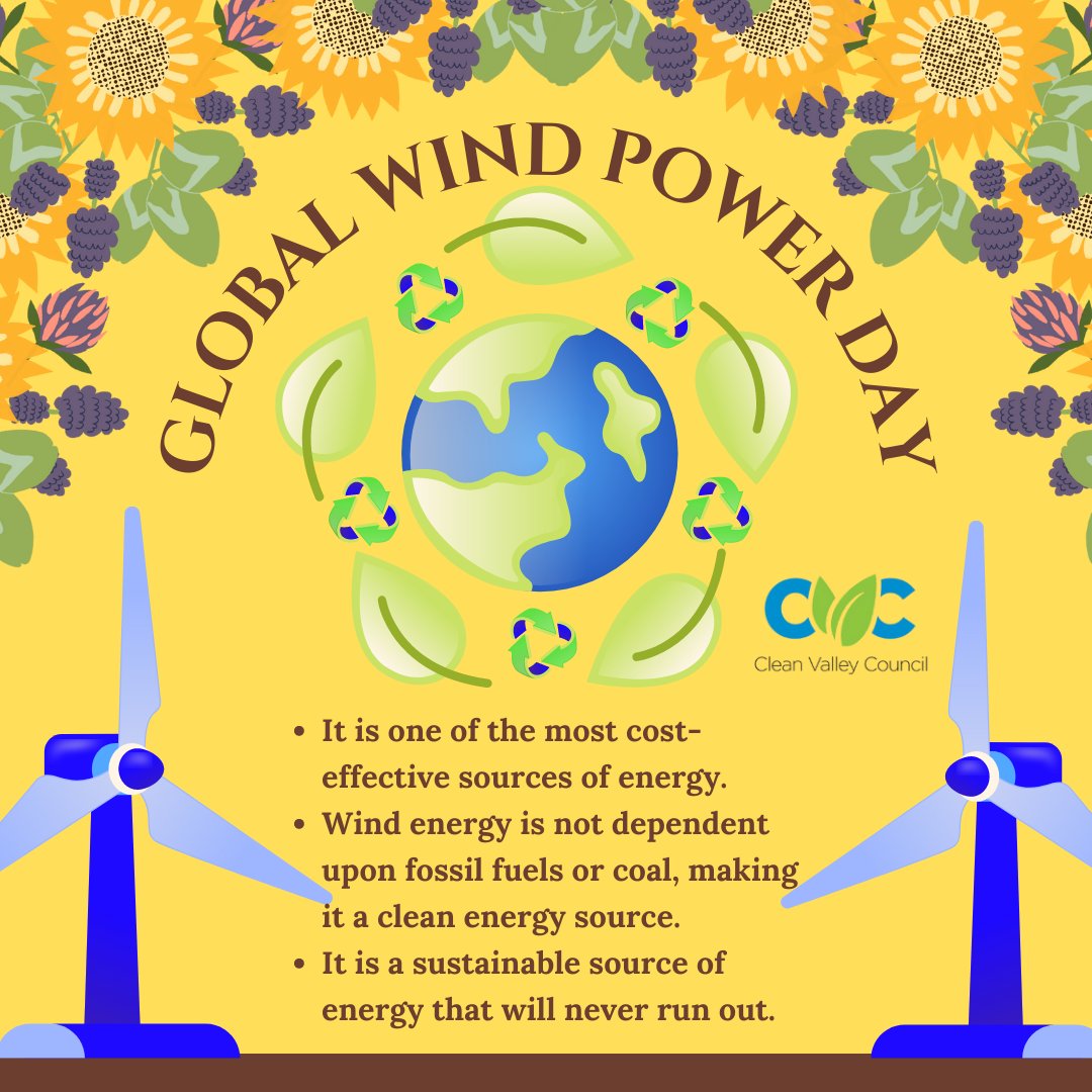CleanValley's tweet image. It's Global Wind Day! This day celebrates the power and possibilities that wind energy provides. Did you know that CVC offers a program on wind power? Register on our website to bring this *powerful* program to your students! conta.cc/3w9GWVQ
