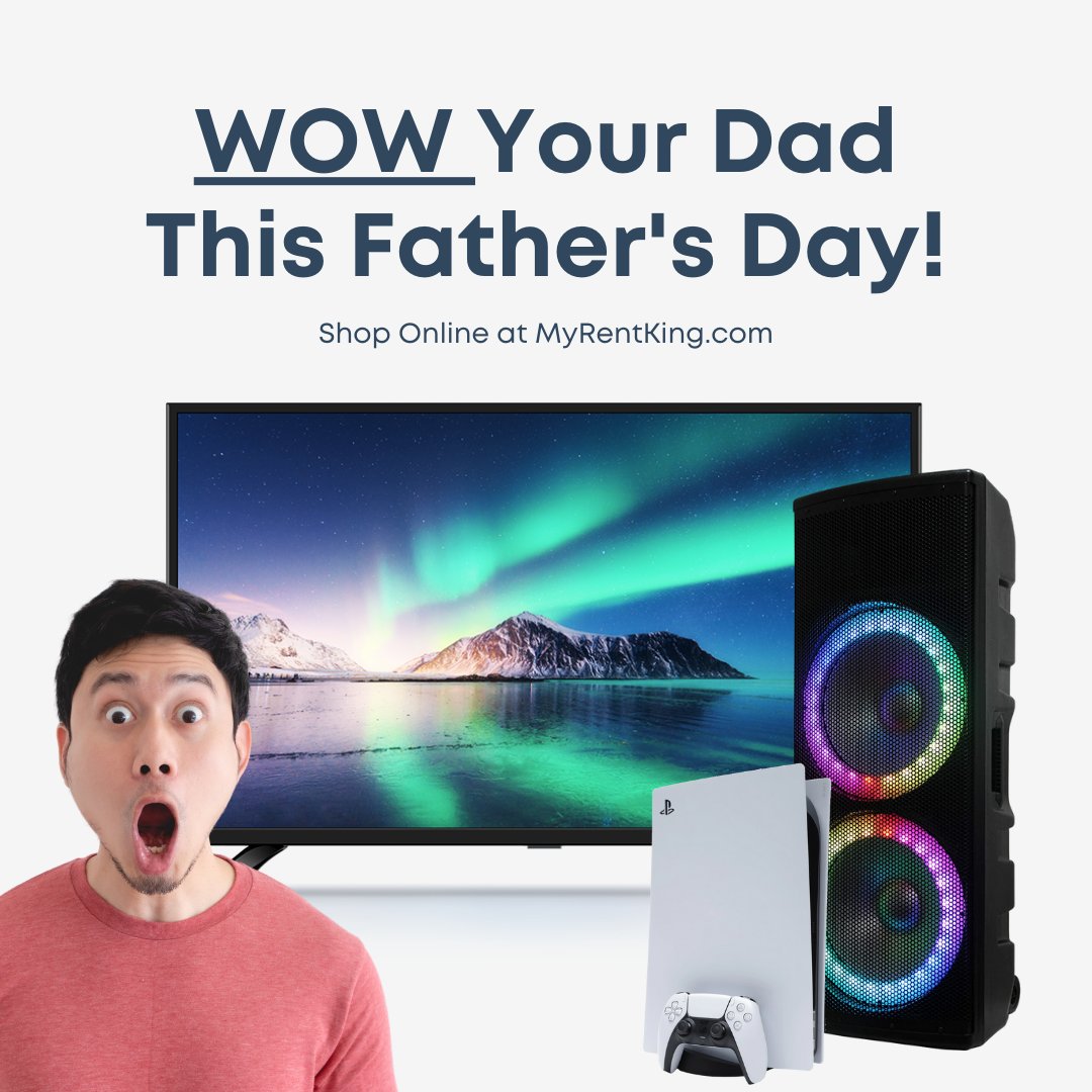 TheRentKing's tweet image. WOW your Dad this Father&apos;s Day with our state-of-the-art electronics. From 4K Smart TVs to immersive sound systems and gaming consoles, we have it all! 🎮📺 #FathersDayGifts #TechForDad