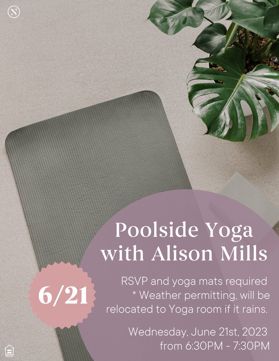 Join us for Poolside Yoga with Alison Mills! Wednesday, June 21st at 6:30 PM #WeLoveOurResidents #AlisonMillsYoga #SandySprings #LoveWhereYouLive #LuxuryRentals #GlennPerimeter #ApartmentLiving #ResidentEvents #Yoga