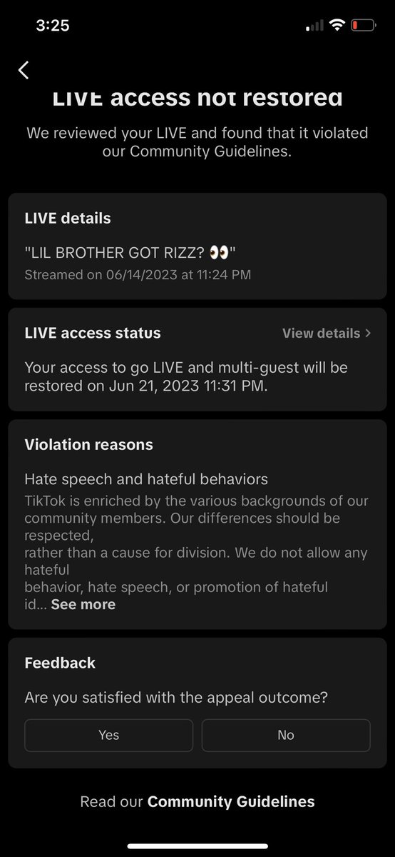 JalilHarris8's tweet photo. @TikTokSupport do you guys actually review the lives because nothing bad was said and now i can’t go live for a week https://t.co/e026SXUERM