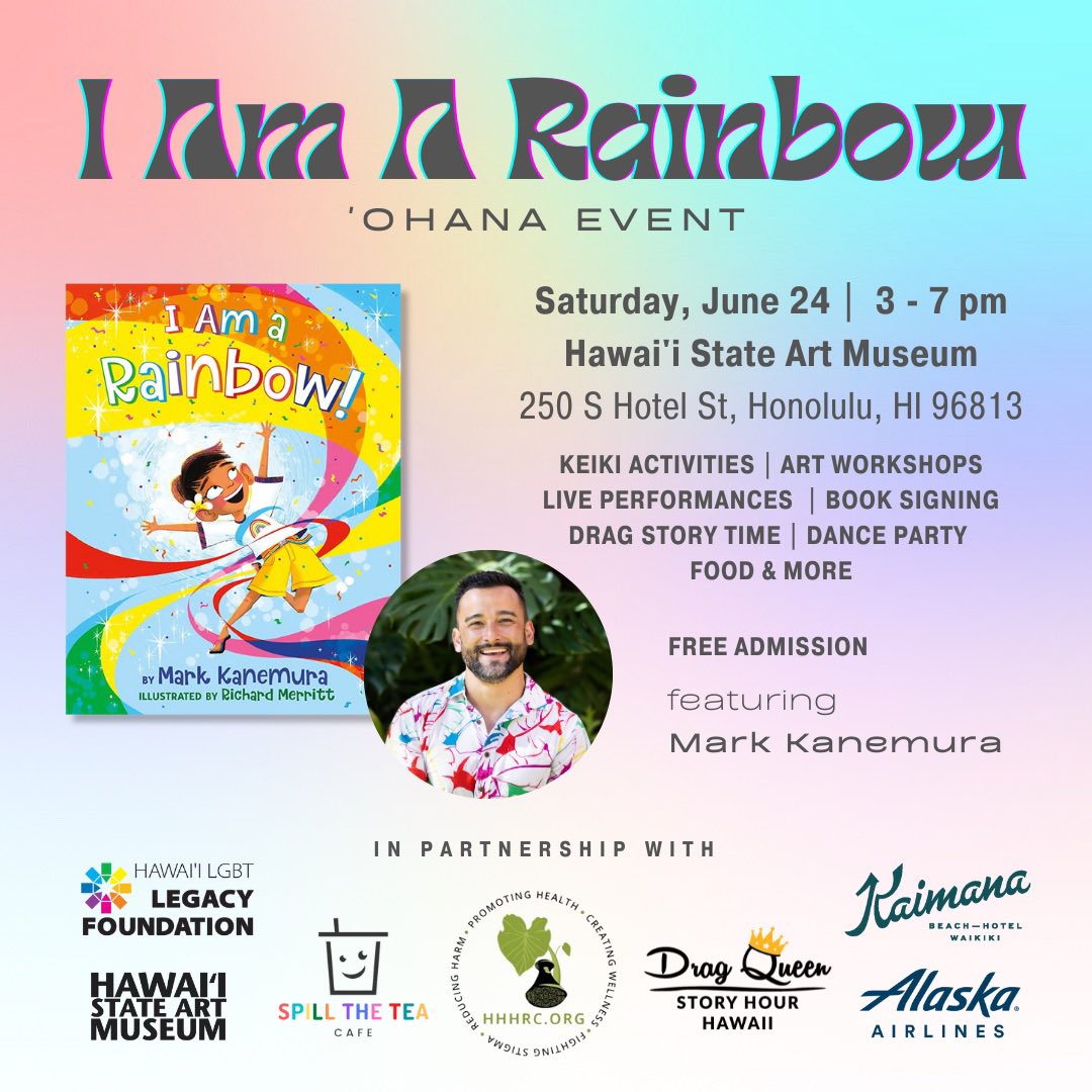 HAWAI’I! I’M COMING HOME! I am SO incredibly excited to finally celebrate “I Am a Rainbow!” with you! Join me on Saturday, June 24th at the Hawai’i State Art Museum from 3-7 PM! Admission is FREE! Hope to see you there! 🤗❤️🌈 REGISTER HERE: …egacyfoundation.dm.networkforgood.com/forms/registra…