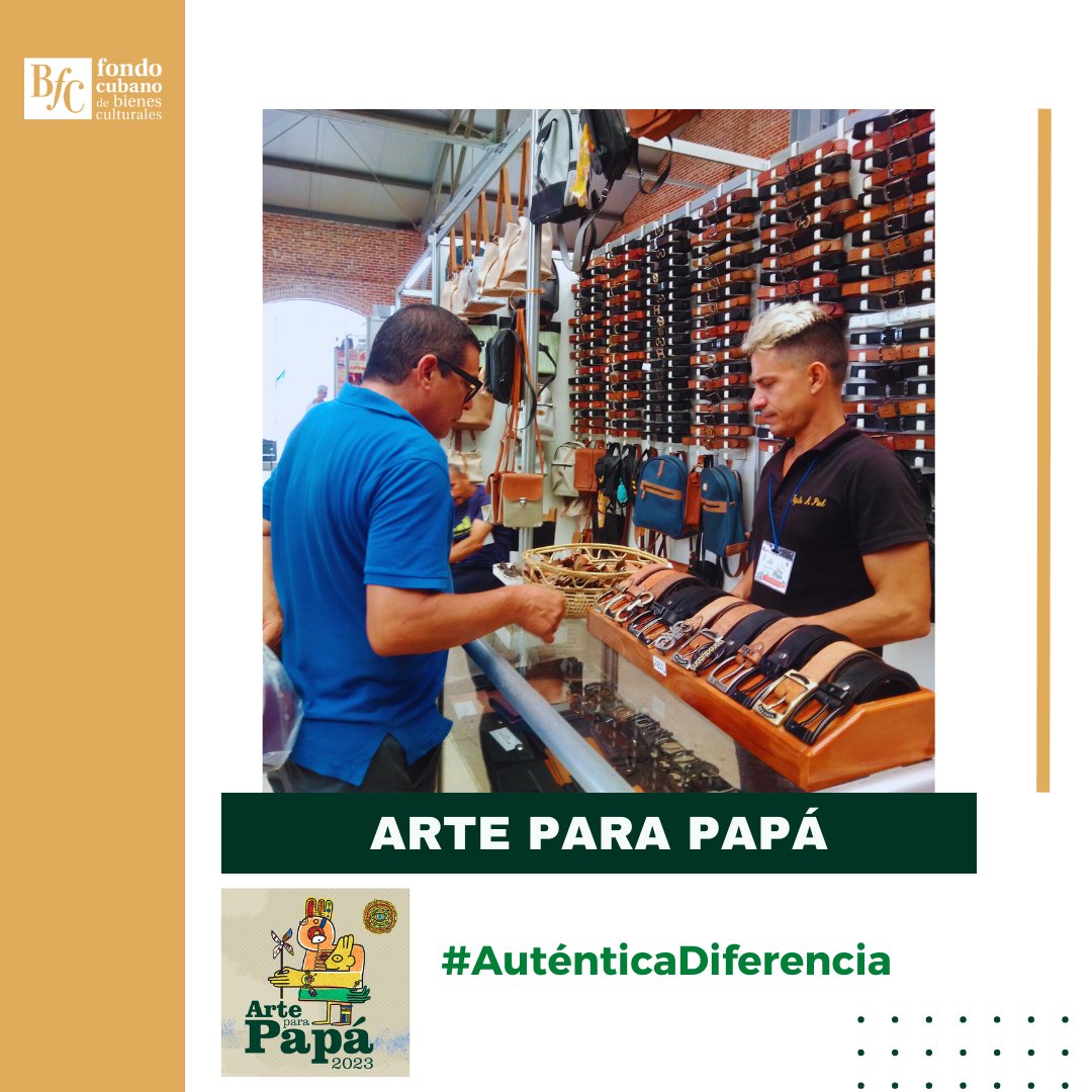 #ArteParaPapá 🎉👕👞🧢I ¿Quieres un regalo auténtico y práctico?

 🎁🧔🏾Nuestra #FeriaDeRegalos "Arte para Papá" tiene la solución‼️

🗓️ Hasta el sábado 17 de junio 
🕙 De 10:00 AM a 6:00 PM 
📌 Estación Cultural de Línea y 18

👌 Te esperamos ‼️

#AuténticaDiferencia #Cuba