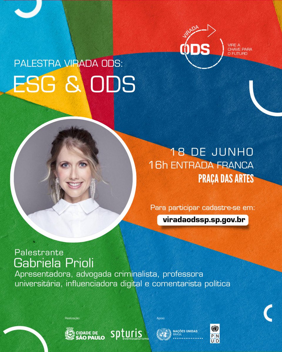 viradaods's tweet photo. Convidamos a advogada criminalista, professora universitária, influenciadora digital, comentarista política, Gabriela Prioli (@GabrielaPrioli ) para compor o painel ESG e ODS: Governança para a sustentabilidade.

O congresso acontecerá das 16h às 17h30, na Praça das Artes. https://t.co/SpaSsb3HjA