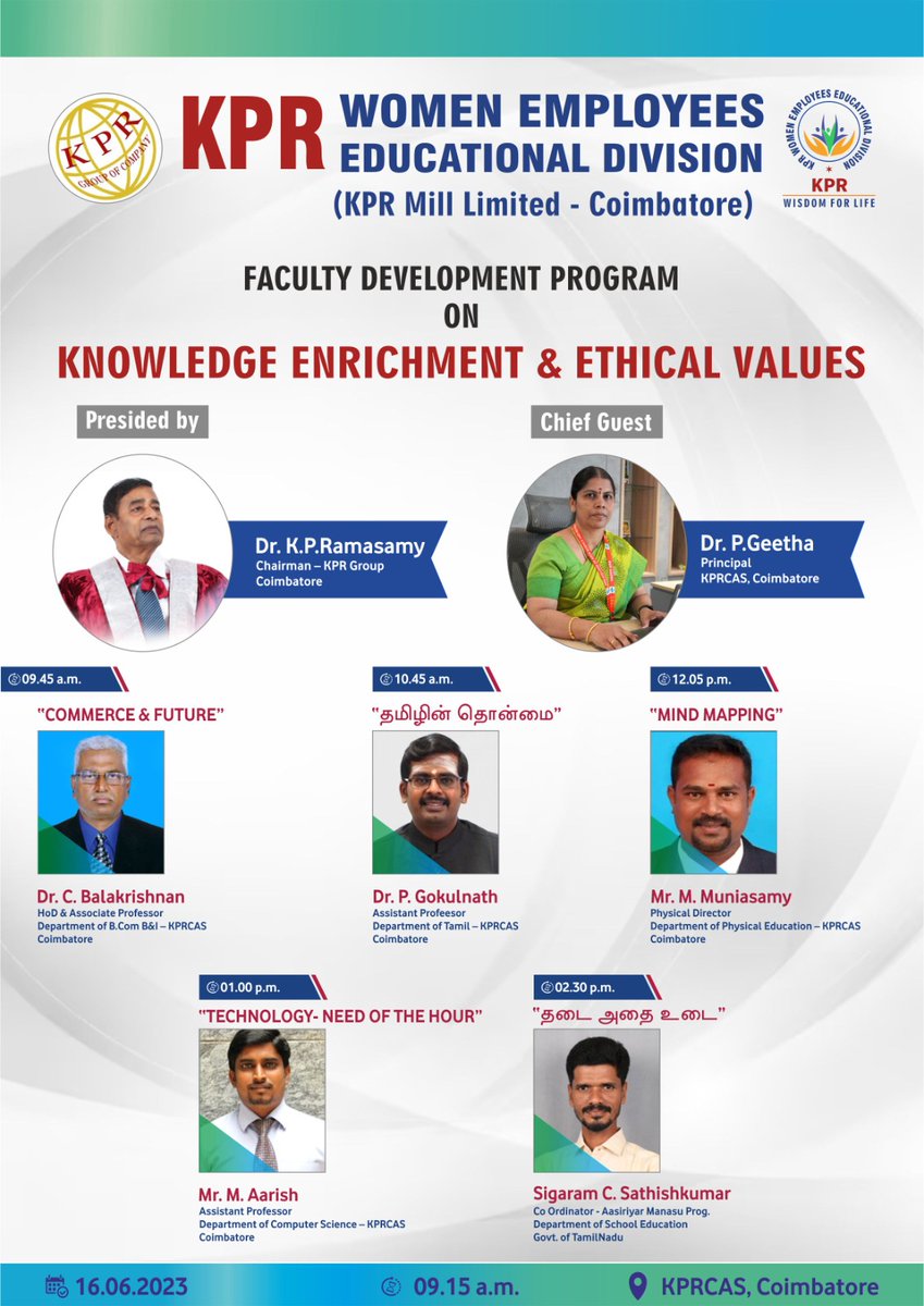 kprcas's tweet photo. #kprcas #kprinstitutions #facultydevelopment #facultydevelopmentprogram #knowledge23 #ethicalvalues #technologyneed #facultyskills #womenemployees #womenempowerment #womenempowerwomen https://t.co/pyhHquj5h6