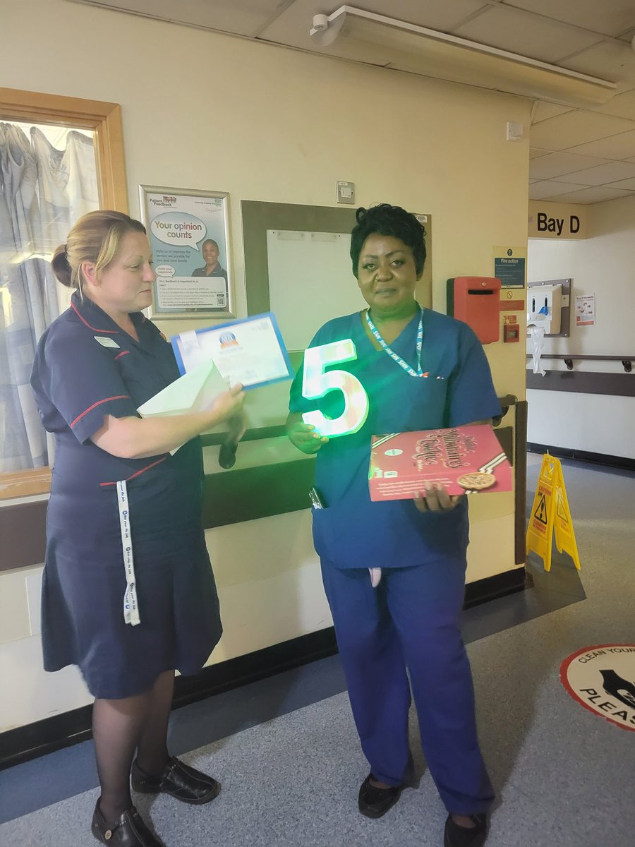 amycip2's tweet photo. A special moment  for Melody today celebrating five years of service  @Leic_hospital. Well done Melody, thanks for your dedication. @UHLsue_mason @assessment_uhl @UHLJ2E https://t.co/uPOgvb2AGa