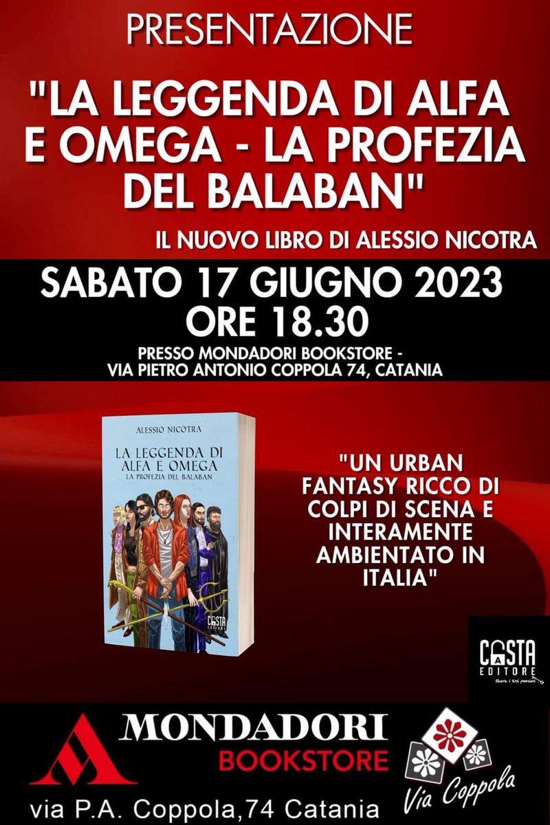 Sabato appuntamento da non perdere con Alessio Nicotra e il #boss di #casta in un duetto #fantasy!🎙 
Vi aspettiamo a Catania presso Mondadori Bookstore, via Coppola 74, alle ore 18.30! 🥁

#fantasy #castaeditore #laleggendadialfaeomega #new #novità #catania #eventi