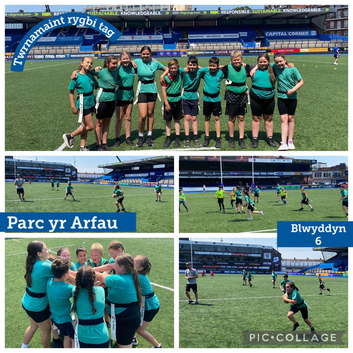 YGNantCaerau's tweet photo. Digonedd o hwyl a chydweithio arbennig gan y criw yma o Flwyddyn 6 yn nhwrnamaint rygbi tag ym Mharc yr Arfau heddiw! 🏉 Llongyfarchiadau i bob un! 👏 A lot of fun and plenty of team work at the @ArmsParkCardiff today! A fantastic tag rugby tournament! Congratulations!👏 #profiad https://t.co/G8gWf5oUx0