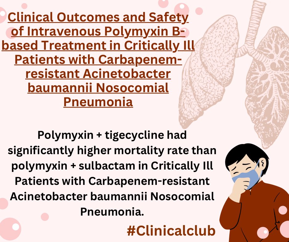 A_baumannii's tweet photo. Clinical Outcomes and Safety of Intravenous Polymyxin B-based Treatment in Critically Ill Patients with Carbapenem-resistant Acinetobacter baumannii Nosocomial Pneumonia Reference: https://t.co/GMQeLgrZaf… #clinicalclub https://t.co/20IbfvcchY https://t.co/x7mpVQ3eUd