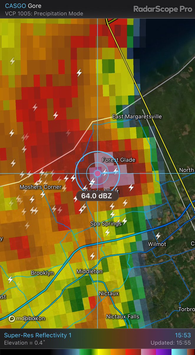 Definitely some hail with this storm. Wow 64 dBZ. #nsstorm