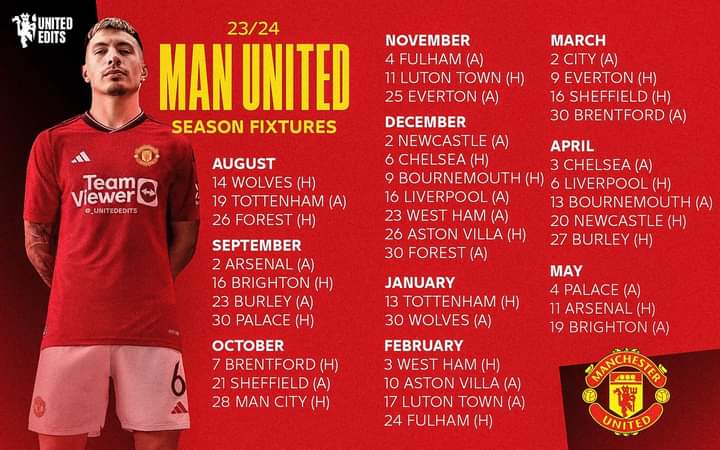 Breaking News....
23/24 Fixtures is out....
#MUFCTakeover #MUFC #ManchesterUnited #PremierLeague #PremierLeagueFixtures