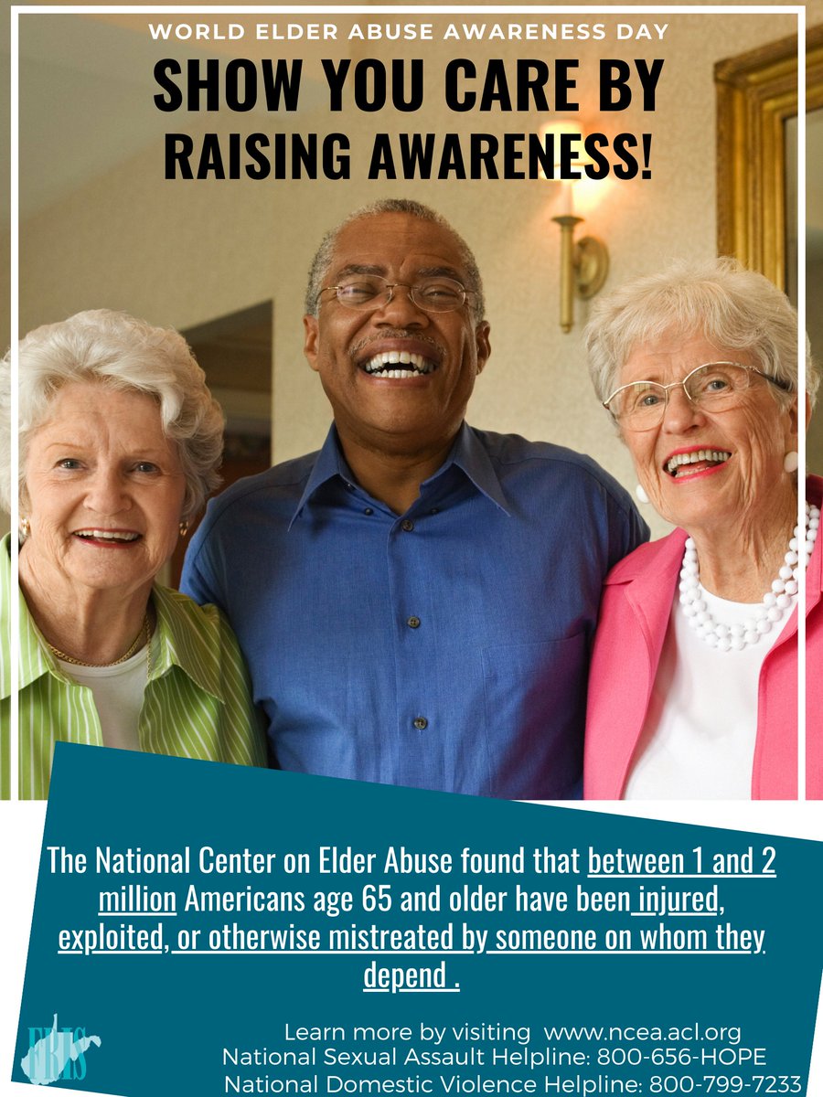 Today is World Elder Abuse Awareness Day🌎in order to provide an opportunity for our communities to promote a better understanding of abuse and neglect of older persons by raising awareness

YOU can raise awareness by re-tweeting!

#WEAAD2023 #itsonuswv #preventionispossible