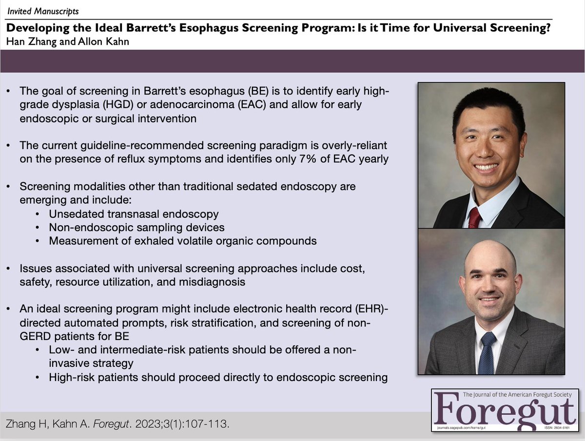 Developing the Ideal Barrett’s Esophagus Screening Program: Is It Time for Universal Screening? 

📕 Read here: journals.sagepub.com/doi/full/10.11…

@MayoClinicGIHep
@HanZhangMD
@AllonKahn
#Barretts #EsophagealAdenocarcinoma #EsophagealCancer #GITwitter #MedTwitter #SurgTwitter #OncTwitter