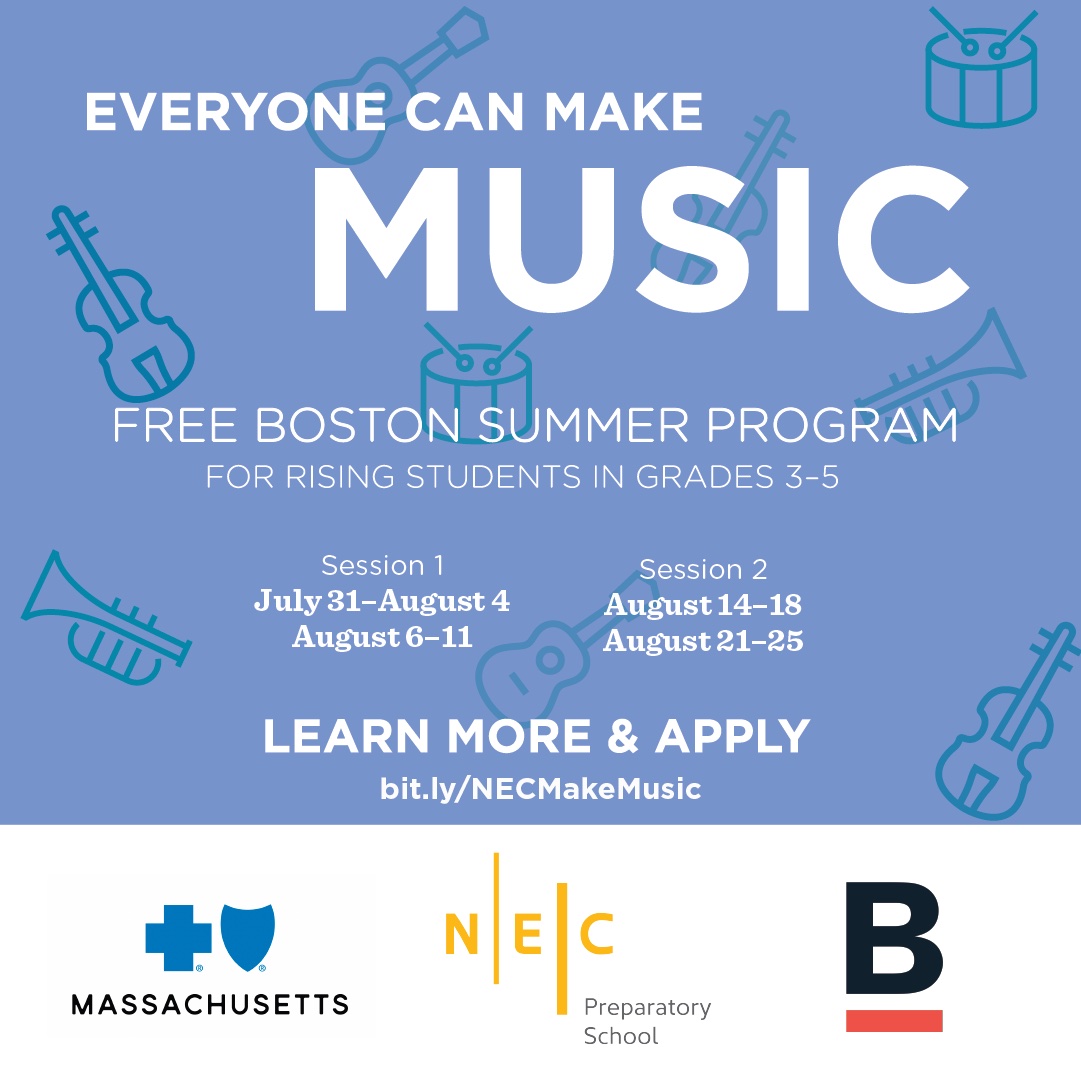 Hey Boston students, have you heard about <a href="/necmusic/">New England Conservatory</a>'s free summer music program, Everyone Can Make Music? This partnership with the City of Boston will bring music to Boston students this summer! 

Learn more &amp; apply at bit.ly/NECMakeMusic