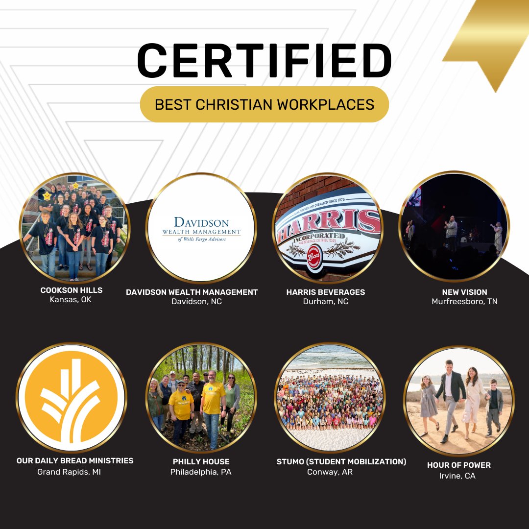 We're pleased to announce the following recently certified Best Christian Workplaces on our website. Congrats to:
Cookson Hills
Davidson Wealth Management
<a href="/HarrisCraftBeer/">Harris Beverages</a>
New Vision 
<a href="/ourdailybread/">Our Daily Bread</a>
<a href="/phillyhomeless/">Philly House (Previously Sunday Breakfast)</a>
StuMo (Student Mobilization)
<a href="/hourofpower/">Hour of Power</a>