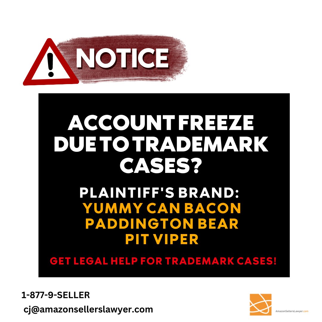 AmazonSellerLaw's tweet image. Attention all entrepreneurs and business owners! Is your account frozen due to trademark infringement cases? We're here to help!

🌐amazonsellerslawyer.com
☎️1-877-9-SELLER

 #TrademarkTroubles #AccountFreeze #LegalExperts #BusinessSolutions