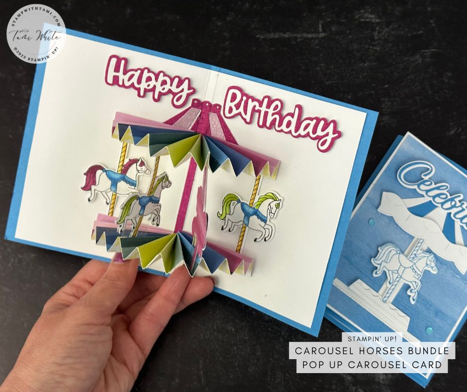 stampwithtami's tweet photo. We made these cards on our Stampin' Scoop Show video earlier today using the Stampin' Up Carousel Horse 🐴Bundle. A pop up carousel 🎪card, a window spinner and more. 
🎥 Catch the replay and get tutorials: https://t.co/bDVp7Z7k7a

#simplestamping #handm#stampinup  #stampwithtami https://t.co/bl1eB7igjn