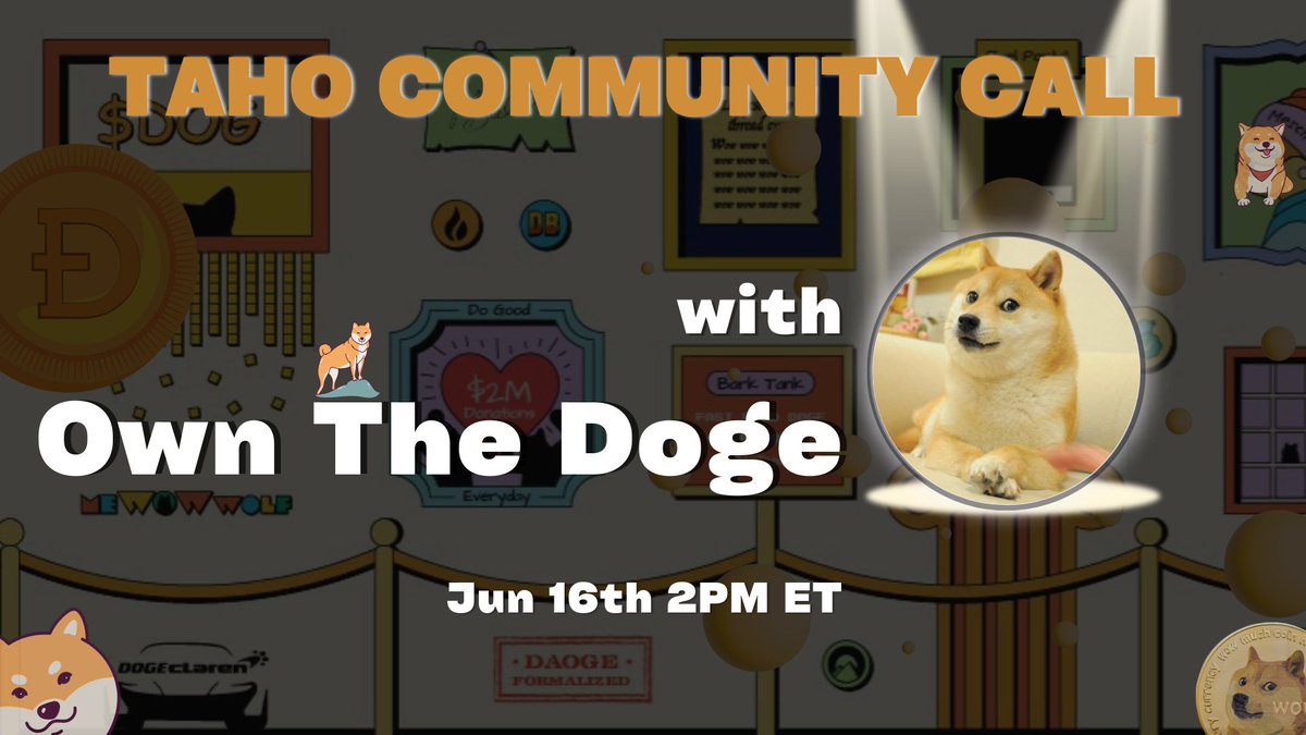 Excited to have our fellow doggos <a href="/ownthedoge/">Own The Doge 🐶🖼</a> on tomorrow’s Community Call 🐕

📍2PM ET, Fri Jun 16 chat.tally.cash