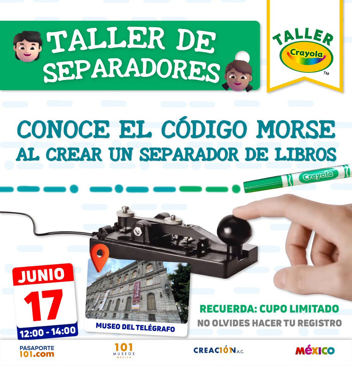 No te pierdas esta increíble TALLER DE CRAYOLA en el Museo <a href="/museotelegrafo/">Museo del Telégrafo</a> 🤍✨😊
Haz tu preregistro 👉🏻 docs.google.com/forms/d/e/1FAI…
#talleres #101museos