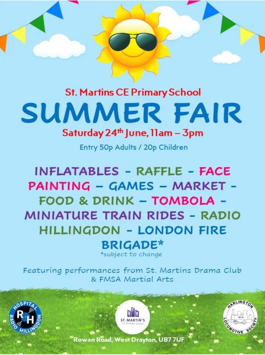 A forthcoming event in #WestDrayton #Hillingdon

Summer Fair @StMartinPrimary
on Saturday 24th June between 11am and 3pm. 
@HillingdonHour #HillingdonHour @radiohillingdon @hheraldnews