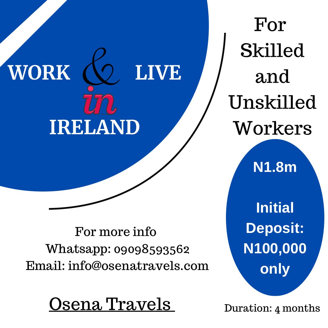 OsenaTravels's tweet photo. Relocate, work and live in Ireland in just 4 months

#BBN8 #Naira #privilegesCommittee  President Tinubu Guinness World Record Christy O KPMG The Nigerian Hilda Data Protection Act https://t.co/TDTNp0MaX7