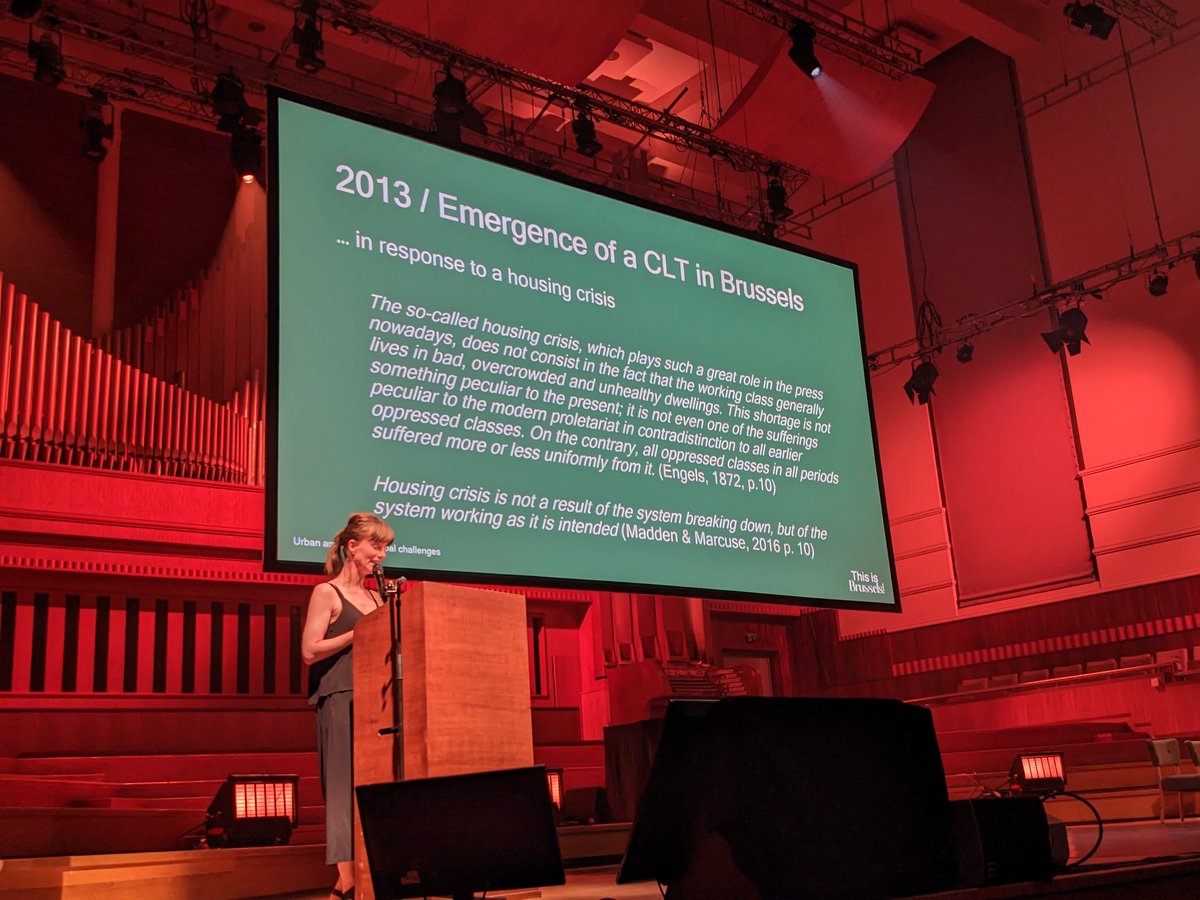 Profesor Nele Aernouts kicks off her presentation on housing in Brussels exactly as one should: With a quote from Friedrich Engels which highlights just how long housing has been a problem. Check out her Community Landtrust Brussels project; it's exceptional.