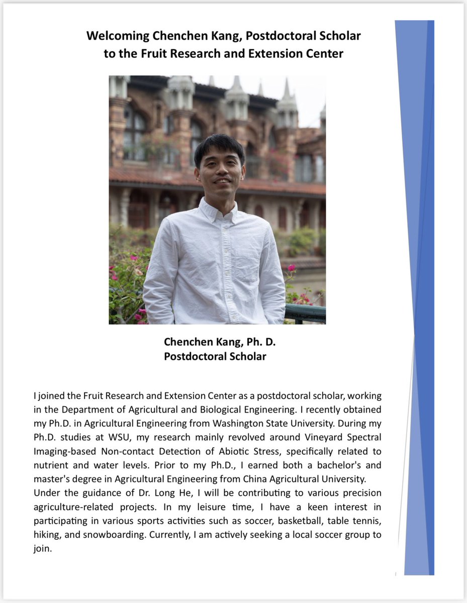 AgRoboticsLab's tweet photo. Welcome to #PennState @chenchen_kang we're excited to have you on board! Hopefully you'll find a soccer group soon!

#WeAre  #PrecisionAgriculture #Engineer #Research #Robotics #Tech https://t.co/te3XkK1fJs