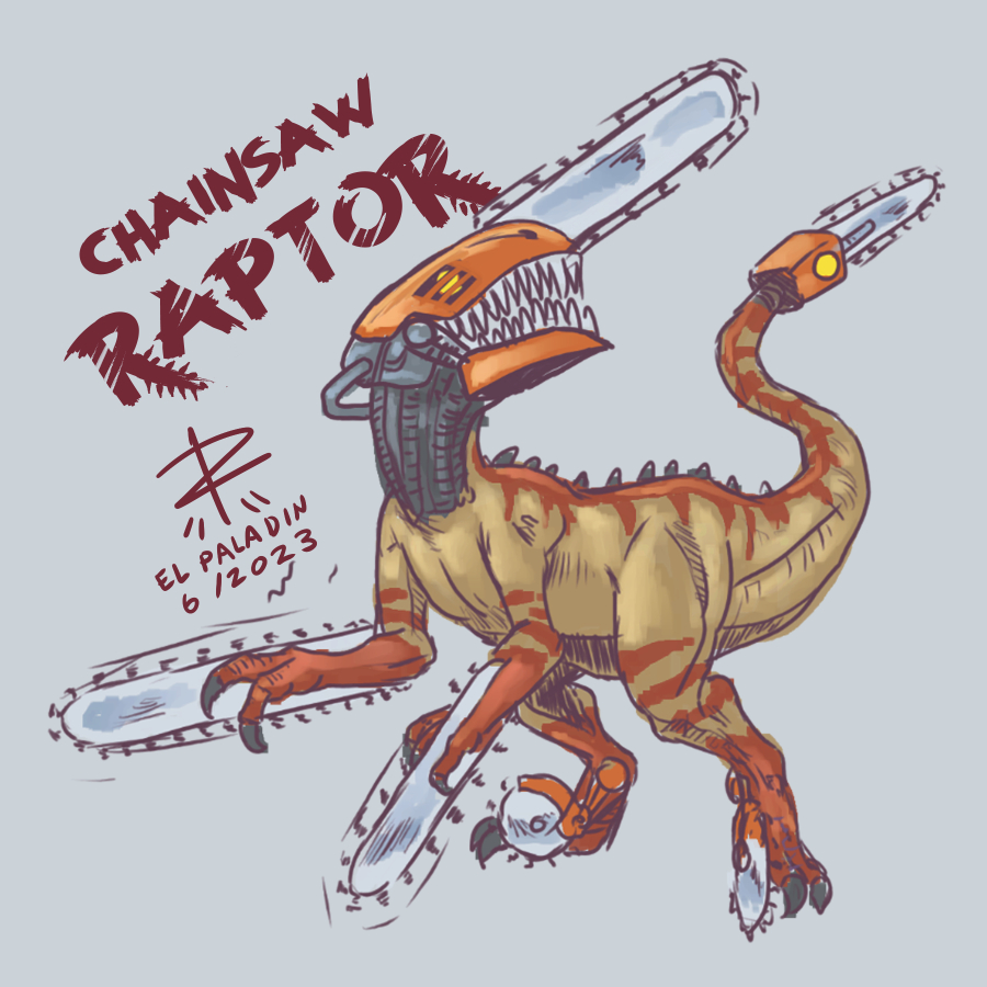 Chainsaw Raptor,  also known as Dino Motosierra!
#chainsawman #parody #velociraptor #chainsaw #dinosaur #fanart #digitaldrawing #sketch