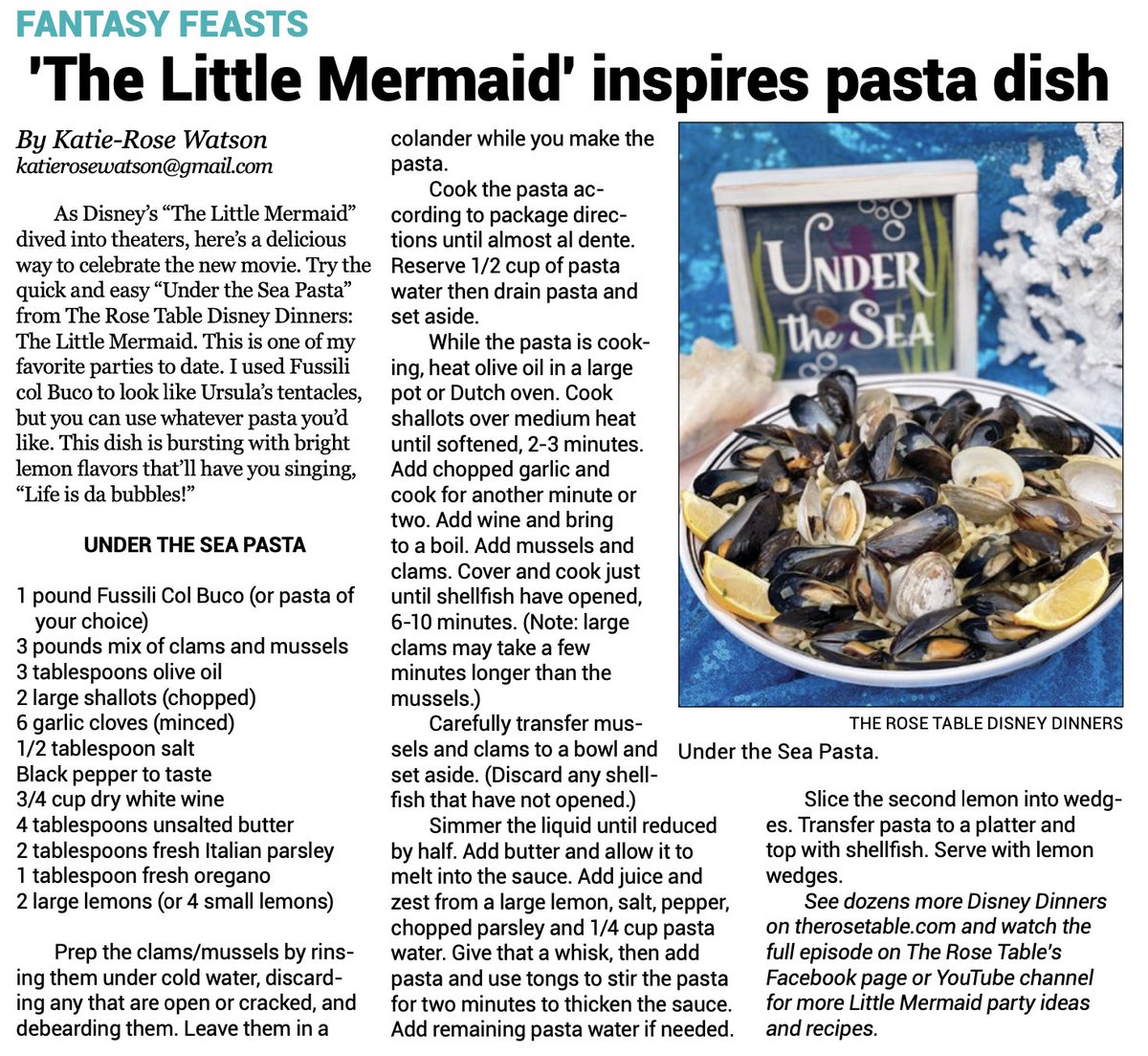 Huge thank you to @KatyTrailWeekly for featuring my Under the Sea Pasta in the paper last week. 🧜‍♀️

Get all of my #littlemermaid recipes here: therosetable.com/category/enter…

#TheLittleMermaid