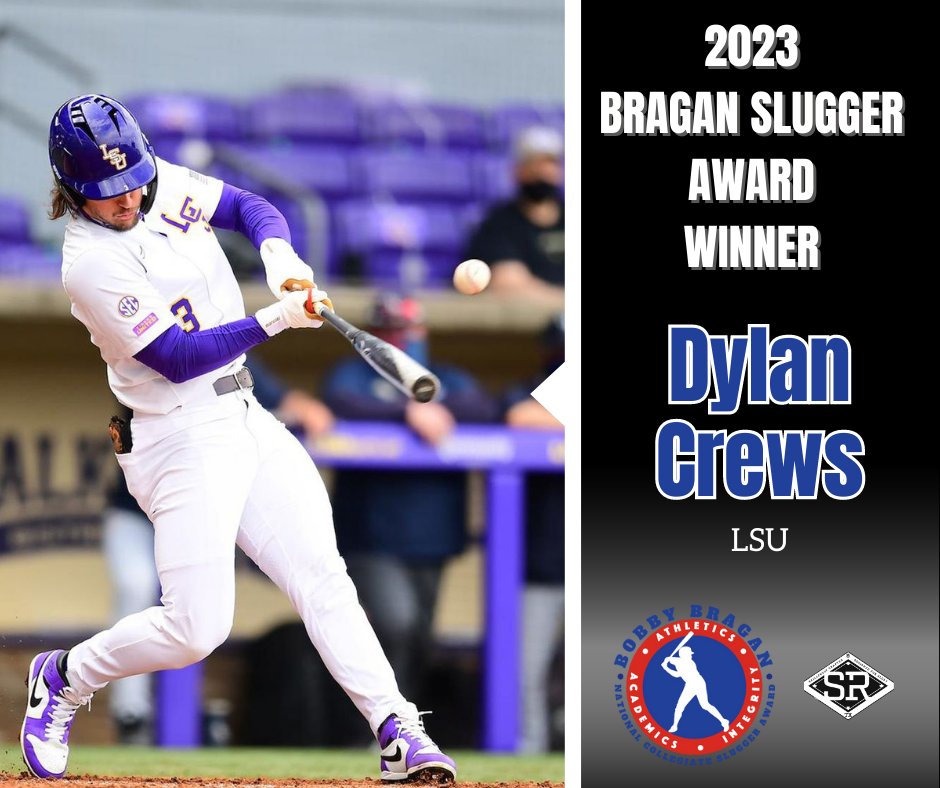 braganslugger's tweet photo. THE WINNER.....
DYLAN CREWS of @LSUbaseball 
Crews has a .434 batting average (3rd in the nation) with 17 home runs and 67 RBI in leading LSU to a College World Series berth. GEAUX CREWS! #SRBats https://t.co/MPQso920du