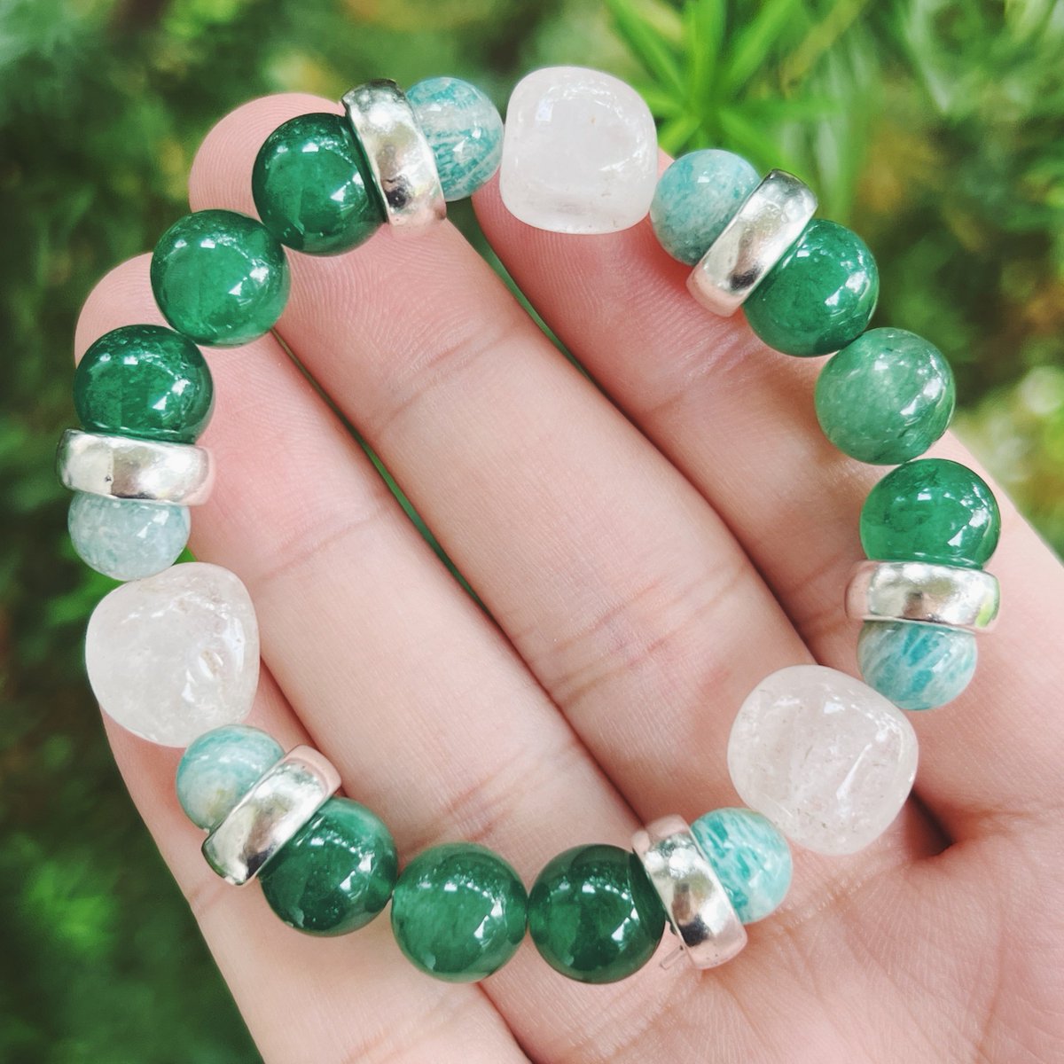 green aventurine • amazonite • clear quartz bracelet 💚🦋✨