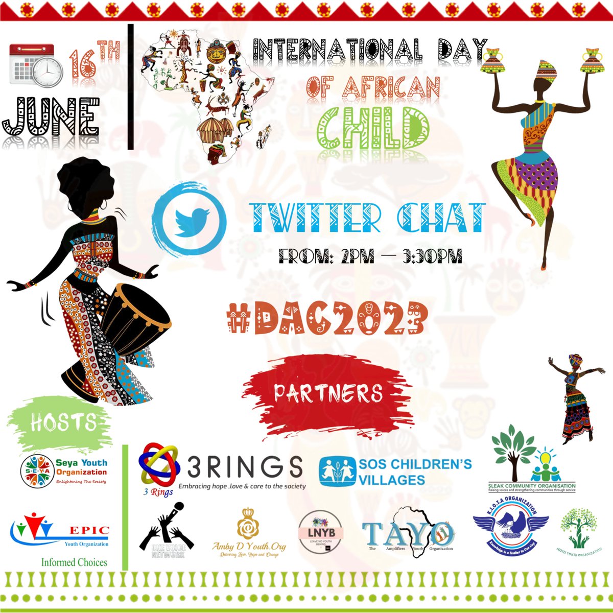 Epic Youth Organization - Kenya (@epicyouthorg) on Twitter photo Young people are key actors in our efforts to improve & amplify the International Day for African Child in the diaspora & in Africa.
Join
<a href="/seya_youth/">Seya Youth Organization.</a>
in partnership with
<a href="/Epicyouthorg/">Epic Youth Organization - Kenya</a> & other CSO's
for a Twitter chat on #IDAC2023 tomorrow at 2pm.
#IDAC2023
See poster below: Young people are key actors in our efforts to improve & amplify the International Day for African Child in the diaspora & in Africa.
Join
<a href="/seya_youth/">Seya Youth Organization.</a>
in partnership with
<a href="/Epicyouthorg/">Epic Youth Organization - Kenya</a> & other CSO's
for a Twitter chat on #IDAC2023 tomorrow at 2pm.
#IDAC2023
See poster below:
