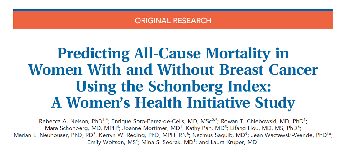Our most recent paper on the use of the Schonberg Index to predict all-cause mortality in older women with breast cancer in the WHI study #bcsm #gerionc is now published in @JNCCN !!!! 👇👇👇👇👇 doi.org/10.6004/jnccn.…