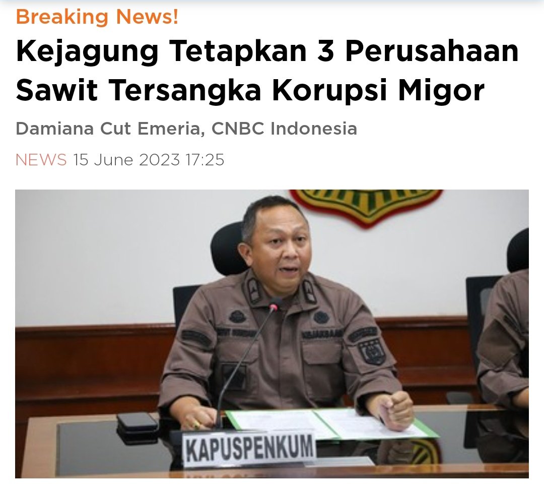 lettachantik's tweet photo. BREAKING NEWS
Penyidik Kejaksaan Agung menetapkan 3 korporasi sebagai tersangka, yaitu korporasi Wilmar Group, korporasi Permata Hijau Group, dan korporasi Musimas Group
Kerugian negara mencapai Rp6,47T 
https://t.co/wN2w0Mvrti
BlokM P21 https://t.co/tdapI3RX7n