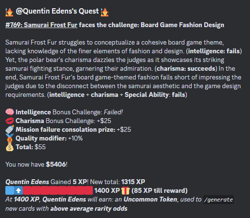 We’re proud to announce the launch of CreatureCraft, a Discord bot that allows players to create and collect unique companions, powered by generative AI! Quest, raid, duel, and more in unlimited scenarios that dynamically adapt to your creations!
Play at discord.gg/creaturecraft