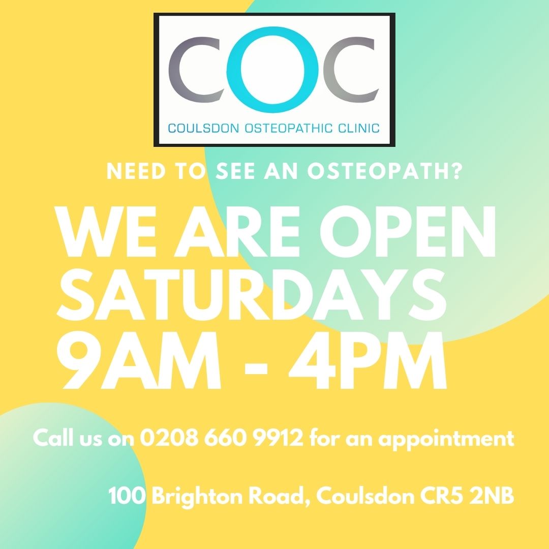 Don't forget, we're open on Saturdays from 9am until 4pm. To make an appointment, just call us on 0208 660 9912, and we'll happily book you in. #CoulsdonOsteo #Coulsdon  #Osteopath