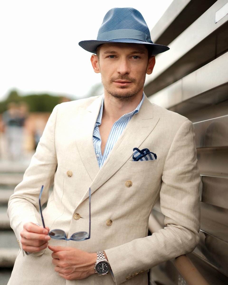 Hockerty_'s tweet photo. Gianluca sets the trend in a sand-colored linen suit, turning heads at Pitti Uomo 📷 https://t.co/v0V6sH4vjV
